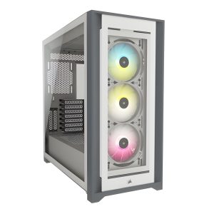 CAA-COR5000X-WH_1 Corsair iCUE 5000X RGB Gaming Case w/ 4x Tempered Glass Panels, E-ATX, 3 x AirGuide RGB Fans, Lighting Node CORE included, USB-C, White