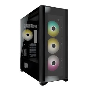 CAA-COR7000X-BLK_1 Corsair iCUE 7000X RGB Gaming Case w/ 3x Tempered Glass Panels, E-ATX, 3 x SP140 RGB Elite Fans, iCUE Commander CORE XT included, USB-C, Black