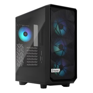 CAA-FRME2COLILTGRGB_1 Fractal Design Meshify 2 Compact Lite RGB (Black TG) Gaming Case w/ Light Tint Glass Window, ATX, Angular Mesh Front, 4 RGB Fans, RGB Controller