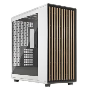 CAA-FRNORXLCTG-W_1 Fractal Design North XL Chalk White (TG Clear) Case w/ Clear Glass Window, E-ATX, 3 PWM Fans, USB-C, Oak Front